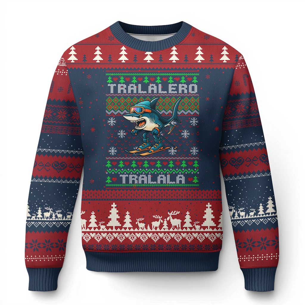 Tralalero Tralala Xmas Meme Ugly Christmas Sweater Snowboard Ugly Xmas TS14 Navy Red Print Your Wear