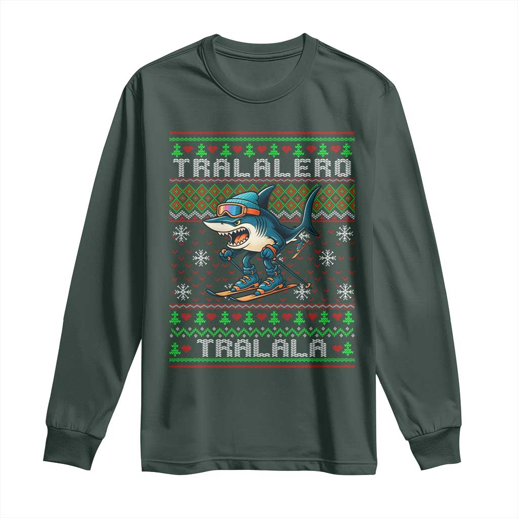 Tralalero Tralala Christmas Meme Long Sleeve Shirt Snowboard Ugly Xmas TS14 Dark Forest Green Print Your Wear