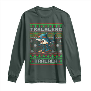 Tralalero Tralala Christmas Meme Long Sleeve Shirt Snowboard Ugly Xmas TS14 Dark Forest Green Print Your Wear