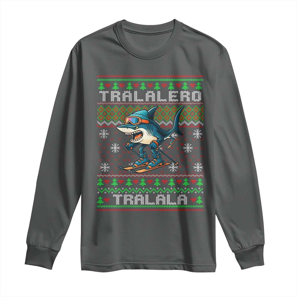 Tralalero Tralala Christmas Meme Long Sleeve Shirt Snowboard Ugly Xmas TS14 Dark Heather Print Your Wear