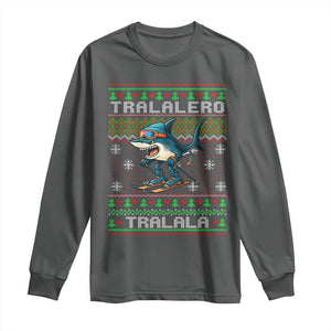 Tralalero Tralala Christmas Meme Long Sleeve Shirt Snowboard Ugly Xmas TS14 Dark Heather Print Your Wear