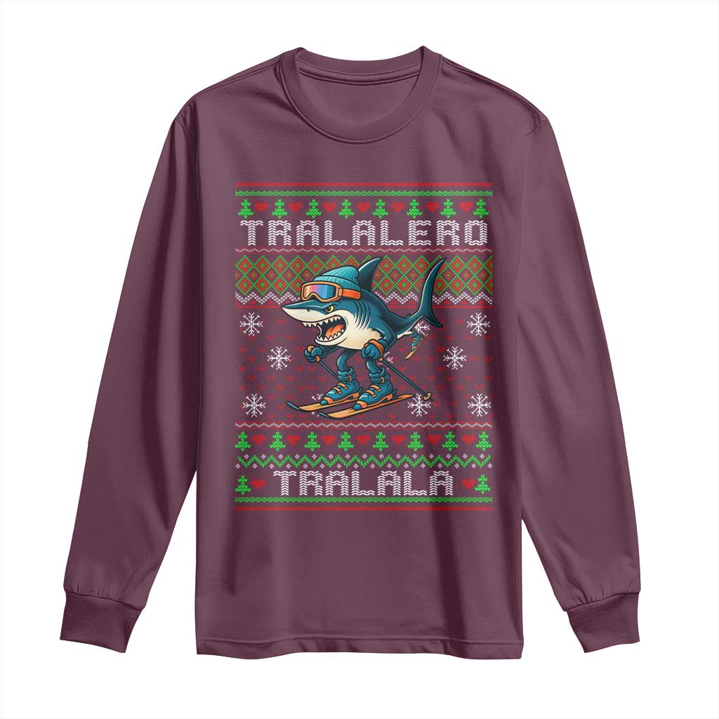 Tralalero Tralala Christmas Meme Long Sleeve Shirt Snowboard Ugly Xmas TS14 Maroon Print Your Wear