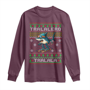 Tralalero Tralala Christmas Meme Long Sleeve Shirt Snowboard Ugly Xmas TS14 Maroon Print Your Wear