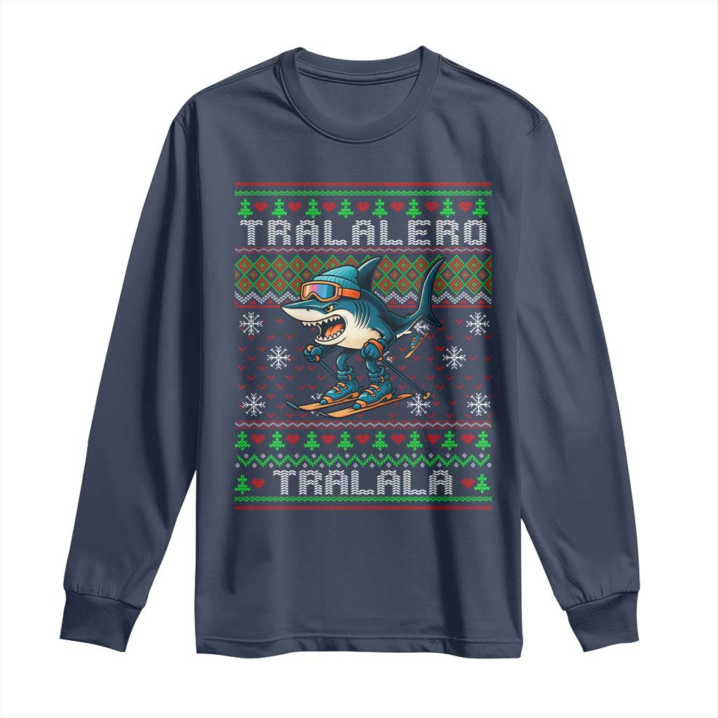 Tralalero Tralala Christmas Meme Long Sleeve Shirt Snowboard Ugly Xmas TS14 Navy Print Your Wear