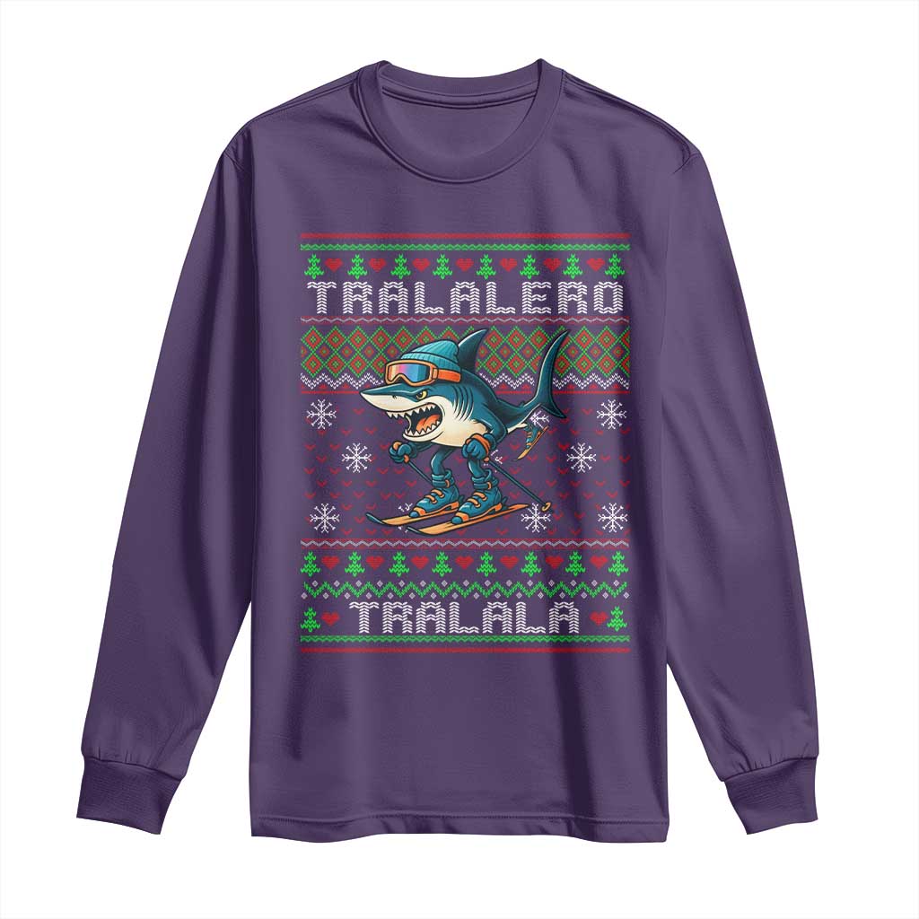 Tralalero Tralala Christmas Meme Long Sleeve Shirt Snowboard Ugly Xmas TS14 Purple Print Your Wear