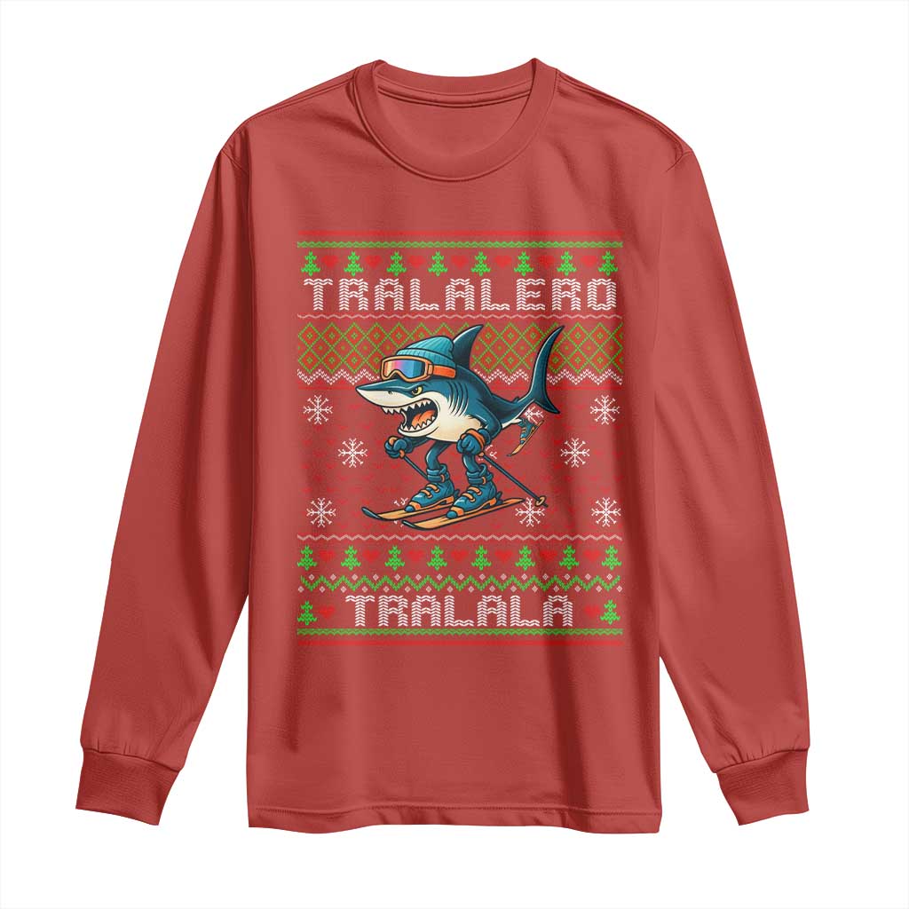 Tralalero Tralala Christmas Meme Long Sleeve Shirt Snowboard Ugly Xmas TS14 Red Print Your Wear