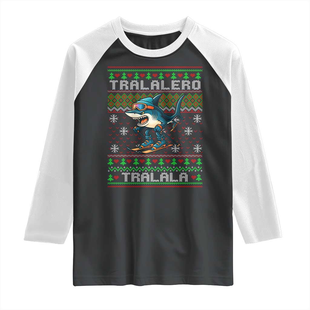 Tralalero Tralala Christmas Meme Raglan Shirt Snowboard Ugly Xmas TS14 Black White Print Your Wear
