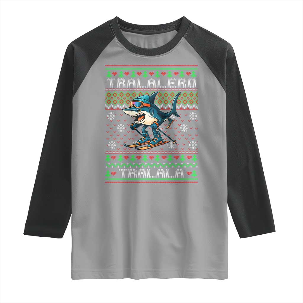 Tralalero Tralala Christmas Meme Raglan Shirt Snowboard Ugly Xmas TS14 Sport Gray Black Print Your Wear