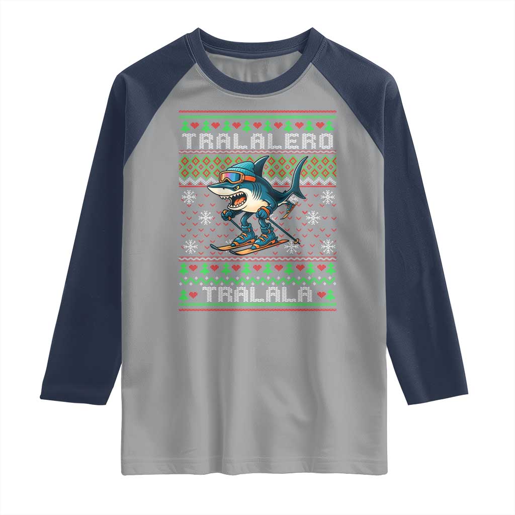Tralalero Tralala Christmas Meme Raglan Shirt Snowboard Ugly Xmas TS14 Sport Gray Navy Print Your Wear
