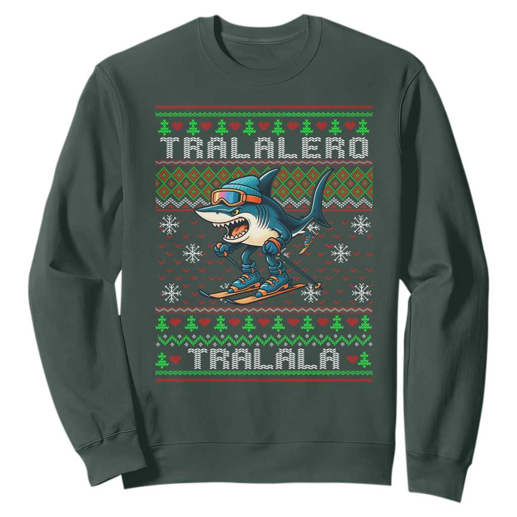 Tralalero Tralala Christmas Meme Sweatshirt Snowboard Ugly Xmas TS14 Dark Forest Green Print Your Wear