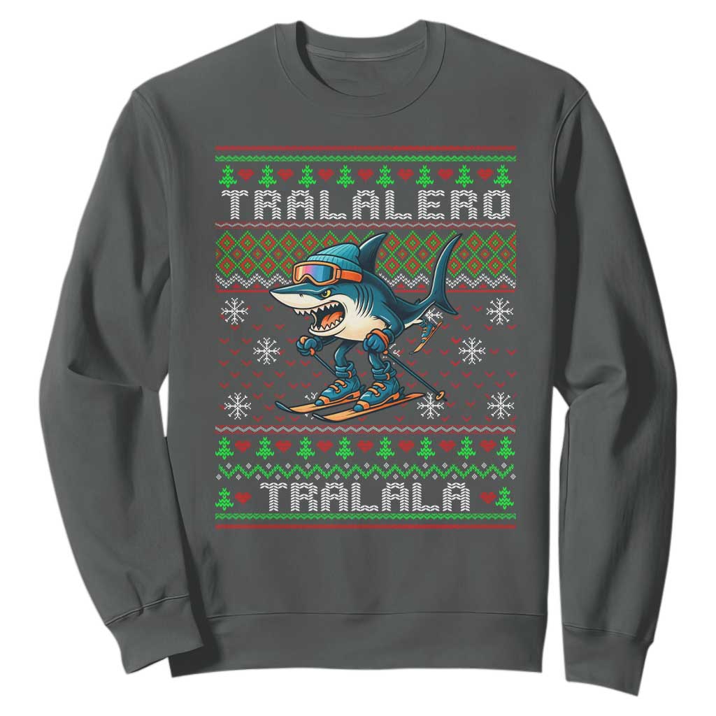 Tralalero Tralala Christmas Meme Sweatshirt Snowboard Ugly Xmas TS14 Dark Heather Print Your Wear