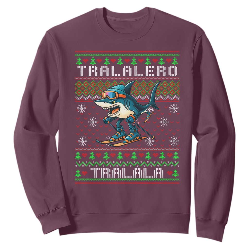 Tralalero Tralala Christmas Meme Sweatshirt Snowboard Ugly Xmas TS14 Maroon Print Your Wear