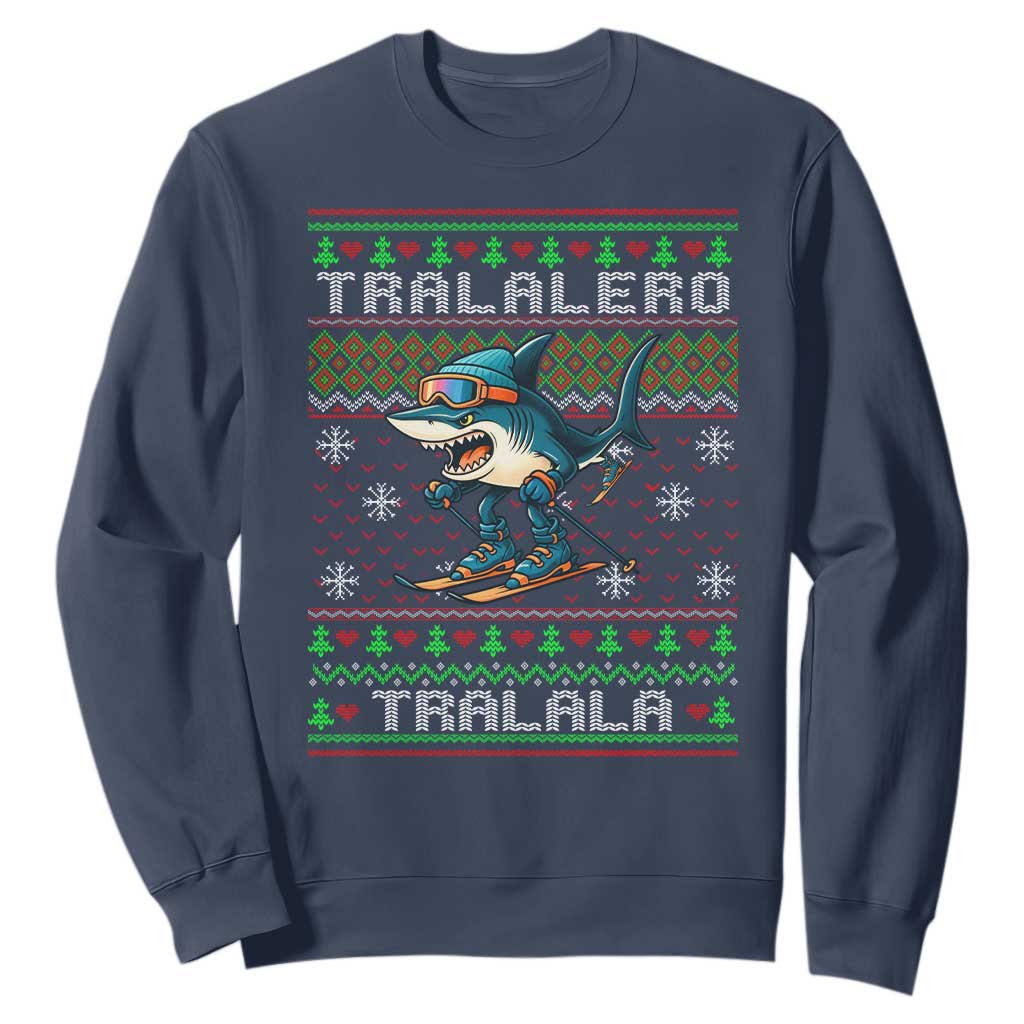 Tralalero Tralala Christmas Meme Sweatshirt Snowboard Ugly Xmas TS14 Navy Print Your Wear