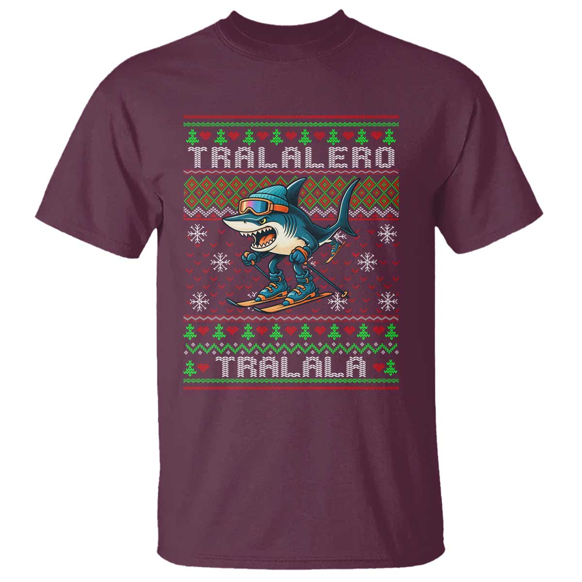 Tralalero Tralala Christmas Meme T Shirt Snowboard Ugly Xmas TS14 Maroon Print Your Wear