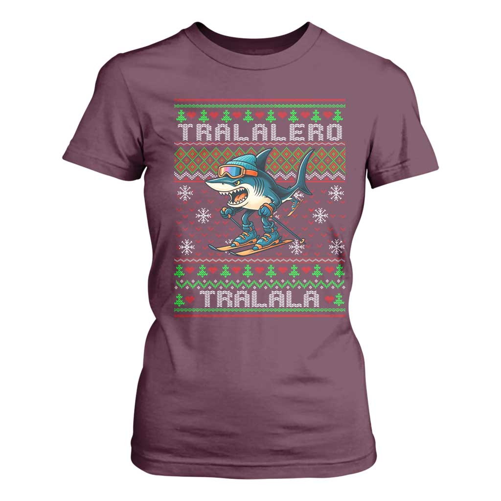 Tralalero Tralala Christmas Meme T Shirt For Women Snowboard Ugly Xmas TS14 Maroon Print Your Wear
