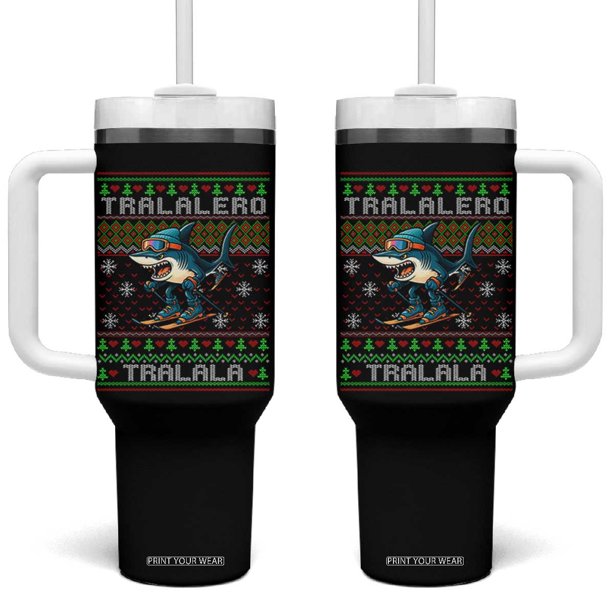 Tralalero Tralala Christmas Meme Tumbler With Handle Snowboard Ugly Xmas TS14 One Size: 40 oz Black Print Your Wear