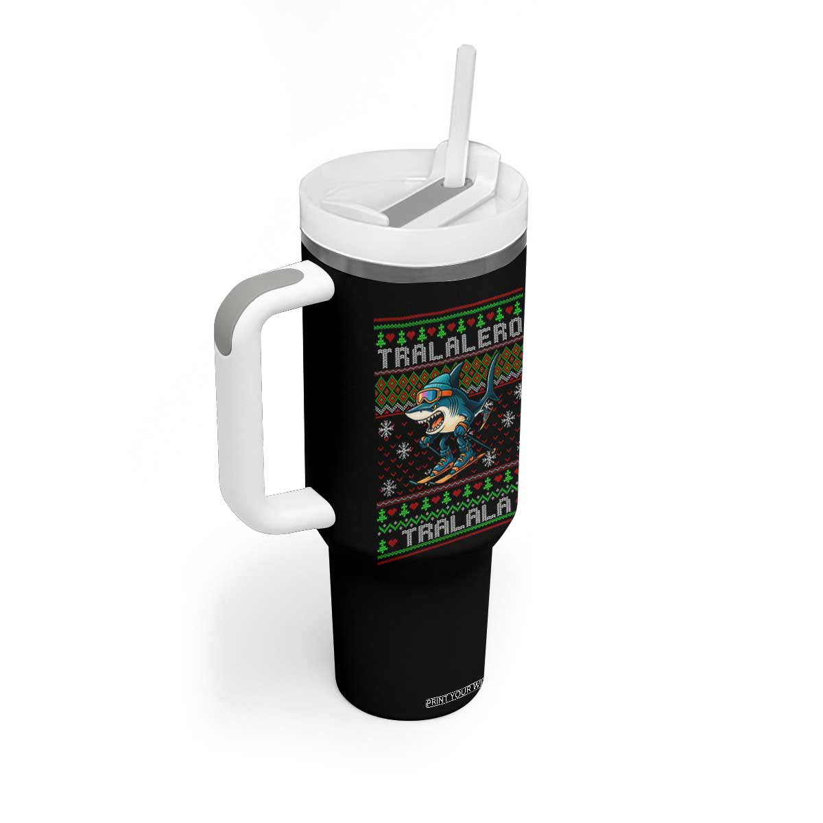 Tralalero Tralala Christmas Meme Tumbler With Handle Snowboard Ugly Xmas TS14 Print Your Wear