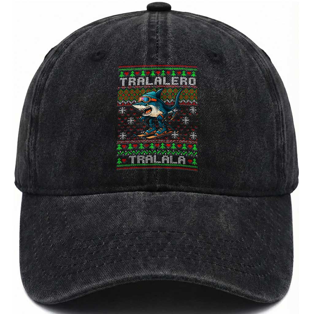 Tralalero Tralala Christmas Meme Washed Cotton Baseball Cap Snowboard Ugly Xmas TS14 Washed Cap Universal Fit Black Print Your Wear