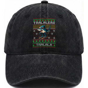 Tralalero Tralala Christmas Meme Washed Cotton Baseball Cap Snowboard Ugly Xmas TS14 Washed Cap Universal Fit Black Print Your Wear