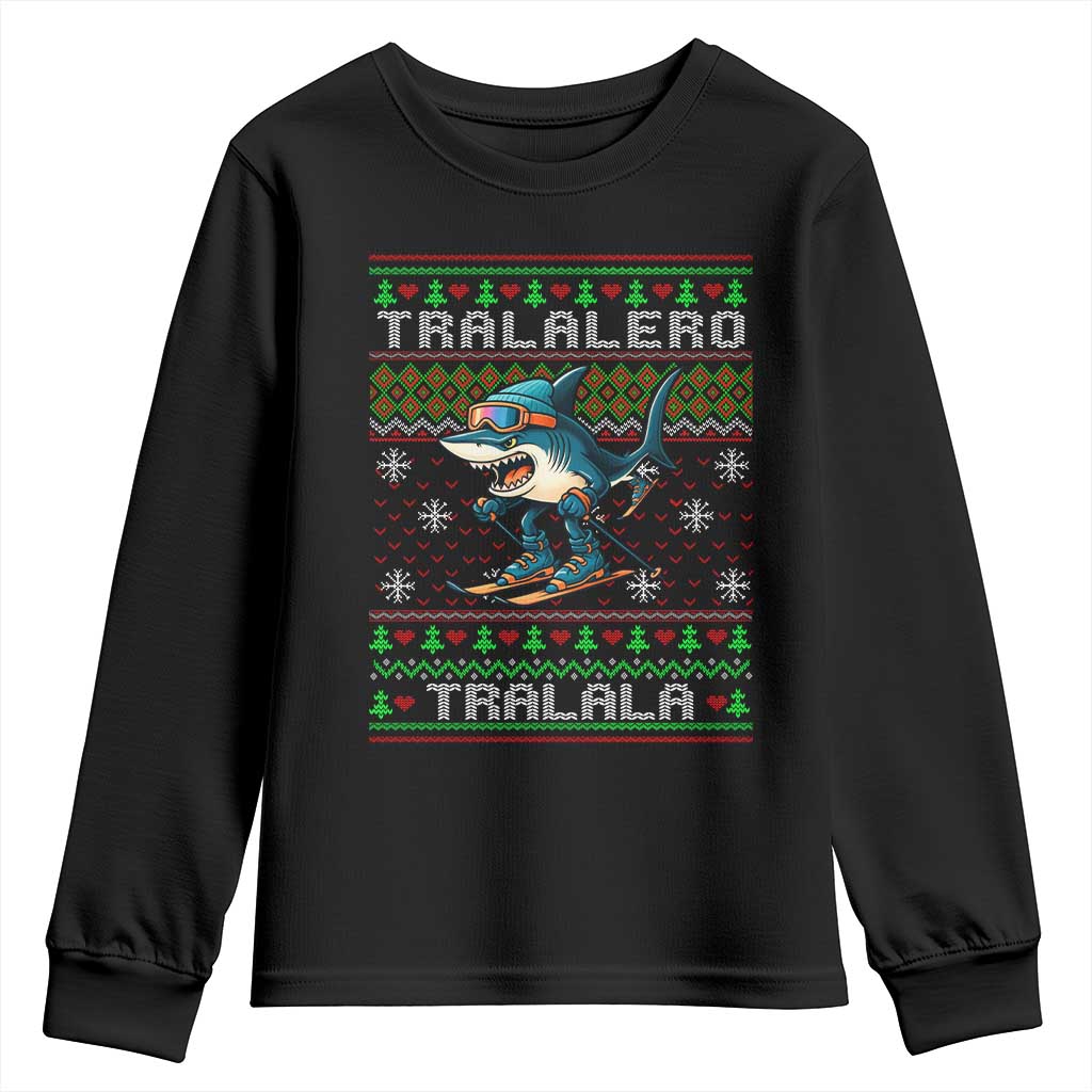Tralalero Tralala Christmas Meme Youth Sweatshirt Snowboard Ugly Xmas TS14 Black Print Your Wear