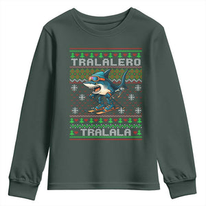 Tralalero Tralala Christmas Meme Youth Sweatshirt Snowboard Ugly Xmas TS14 Dark Forest Green Print Your Wear
