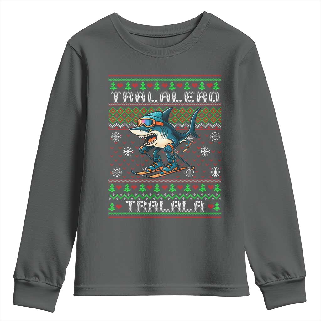 Tralalero Tralala Christmas Meme Youth Sweatshirt Snowboard Ugly Xmas TS14 Dark Heather Print Your Wear