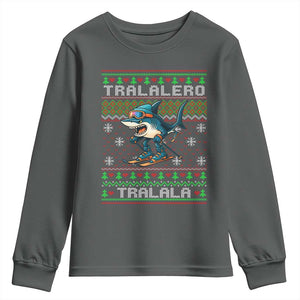 Tralalero Tralala Christmas Meme Youth Sweatshirt Snowboard Ugly Xmas TS14 Dark Heather Print Your Wear