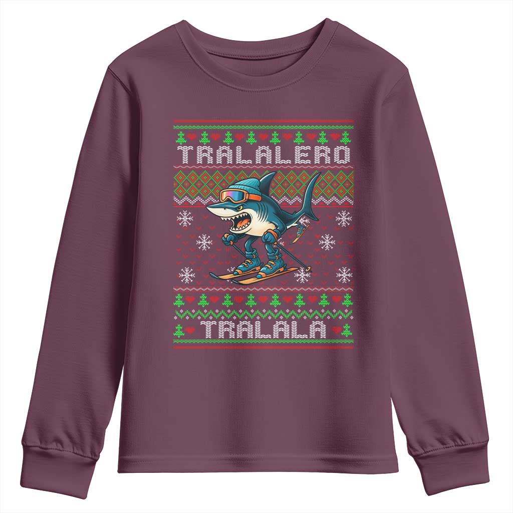 Tralalero Tralala Christmas Meme Youth Sweatshirt Snowboard Ugly Xmas TS14 Maroon Print Your Wear