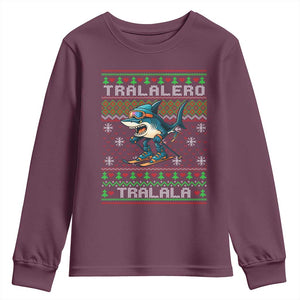 Tralalero Tralala Christmas Meme Youth Sweatshirt Snowboard Ugly Xmas TS14 Maroon Print Your Wear