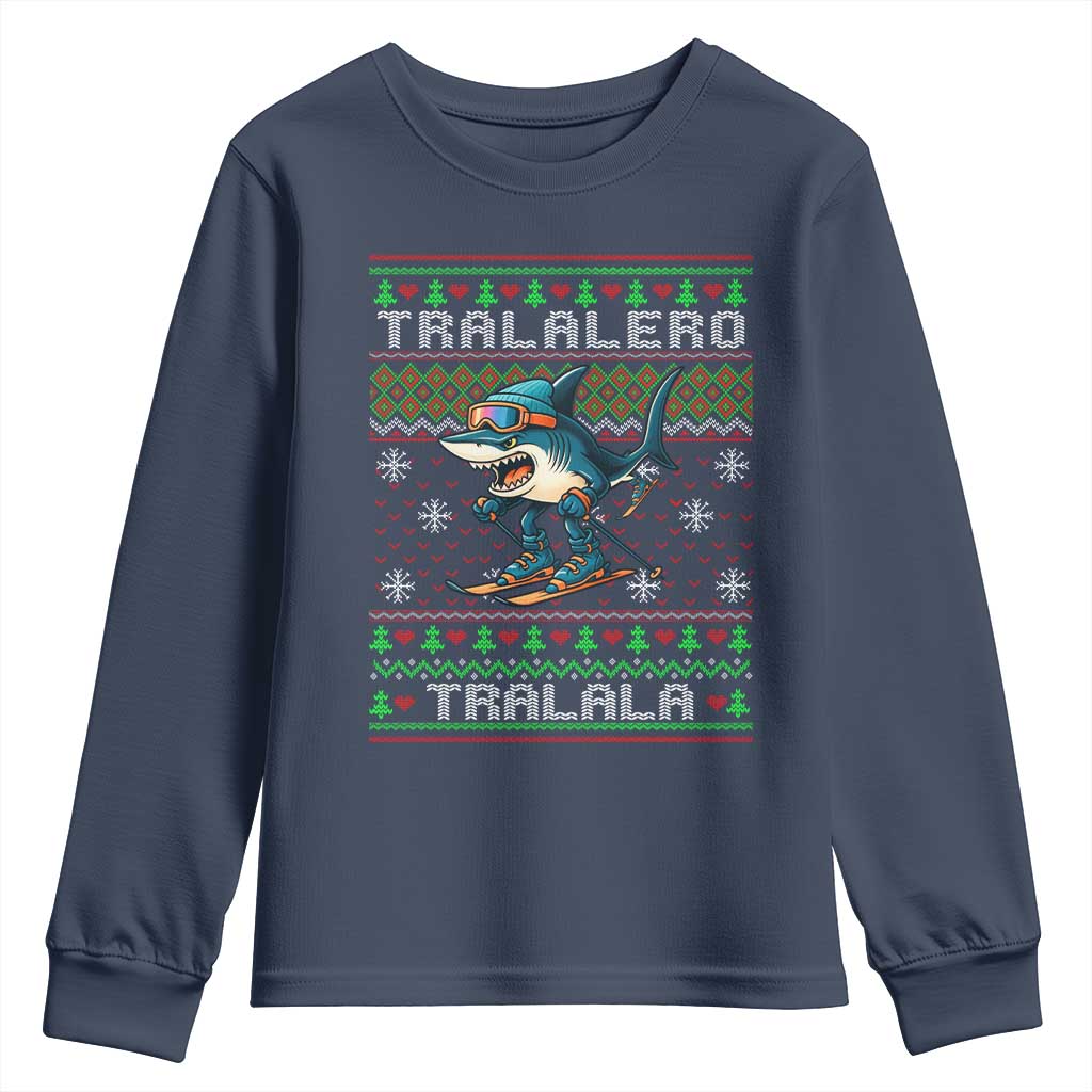 Tralalero Tralala Christmas Meme Youth Sweatshirt Snowboard Ugly Xmas TS14 Navy Print Your Wear