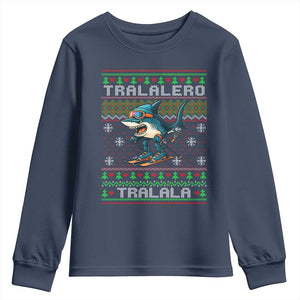 Tralalero Tralala Christmas Meme Youth Sweatshirt Snowboard Ugly Xmas TS14 Navy Print Your Wear