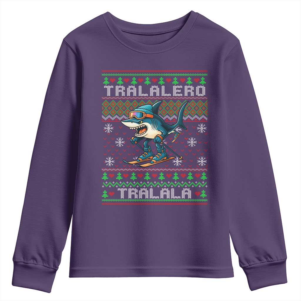 Tralalero Tralala Christmas Meme Youth Sweatshirt Snowboard Ugly Xmas TS14 Purple Print Your Wear