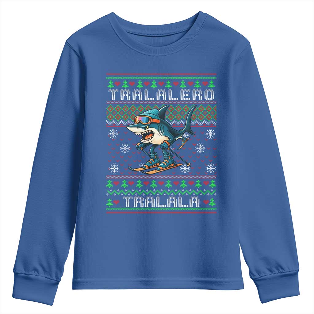 Tralalero Tralala Christmas Meme Youth Sweatshirt Snowboard Ugly Xmas TS14 Royal Blue Print Your Wear