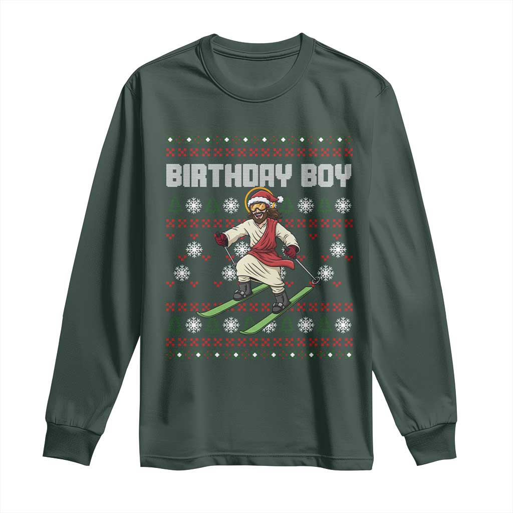 Jesus Christmas Meme Long Sleeve Shirt Snowboard Birthday Boy Ugly Xmas TS14 Dark Forest Green Print Your Wear