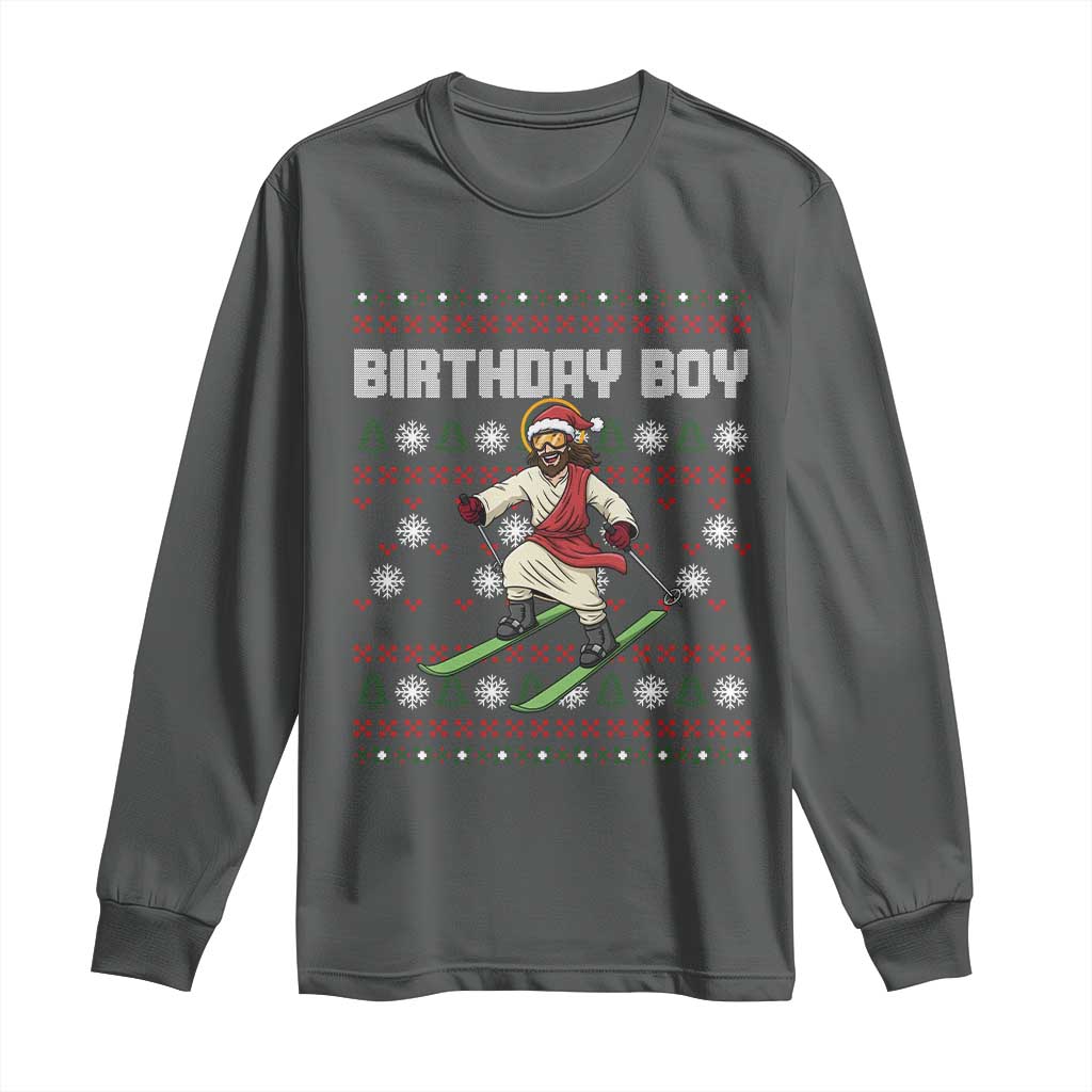 Jesus Christmas Meme Long Sleeve Shirt Snowboard Birthday Boy Ugly Xmas TS14 Dark Heather Print Your Wear