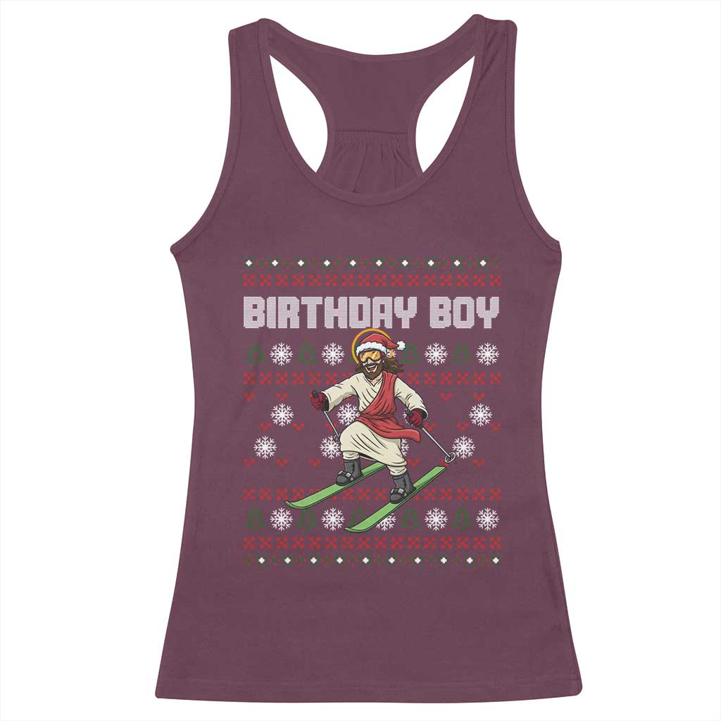 Jesus Christmas Meme Racerback Tank Top Snowboard Birthday Boy Ugly Xmas TS14 Maroon Print Your Wear