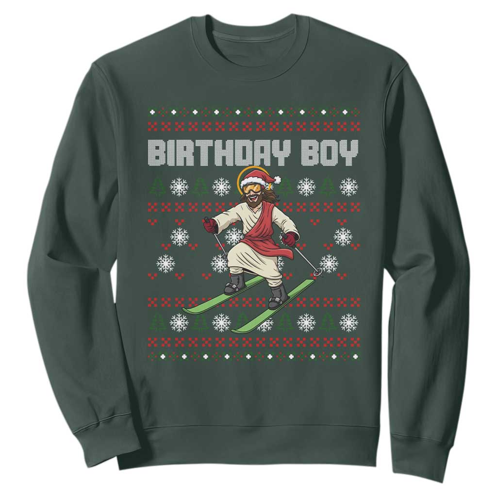 Jesus Christmas Meme Sweatshirt Snowboard Birthday Boy Ugly Xmas TS14 Dark Forest Green Print Your Wear