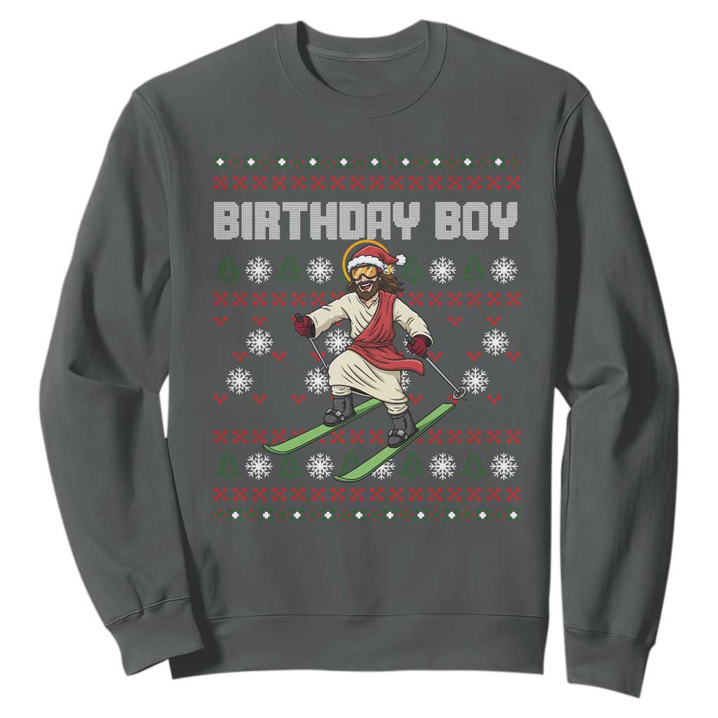 Jesus Christmas Meme Sweatshirt Snowboard Birthday Boy Ugly Xmas TS14 Dark Heather Print Your Wear