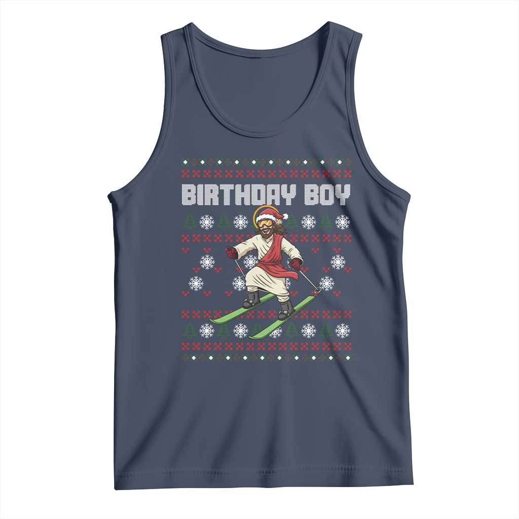 Jesus Christmas Meme Tank Top Snowboard Birthday Boy Ugly Xmas TS14 Navy Print Your Wear