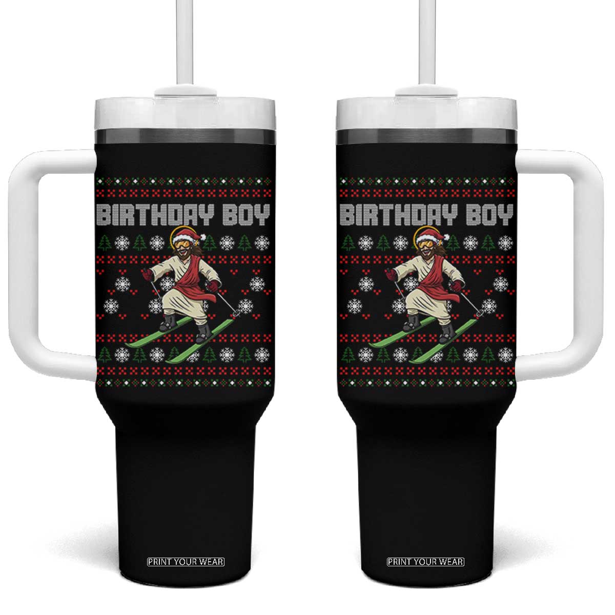 Jesus Christmas Meme Tumbler With Handle Snowboard Birthday Boy Ugly Xmas TS14 One Size: 40 oz Black Print Your Wear