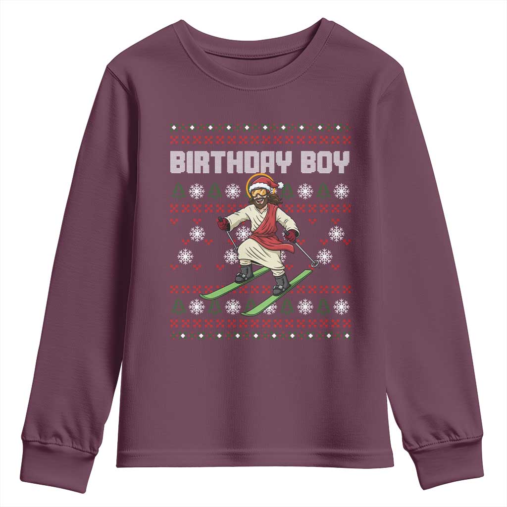 Jesus Christmas Meme Youth Sweatshirt Snowboard Birthday Boy Ugly Xmas TS14 Maroon Print Your Wear