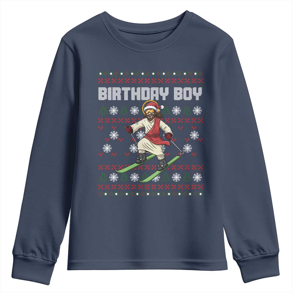 Jesus Christmas Meme Youth Sweatshirt Snowboard Birthday Boy Ugly Xmas TS14 Navy Print Your Wear