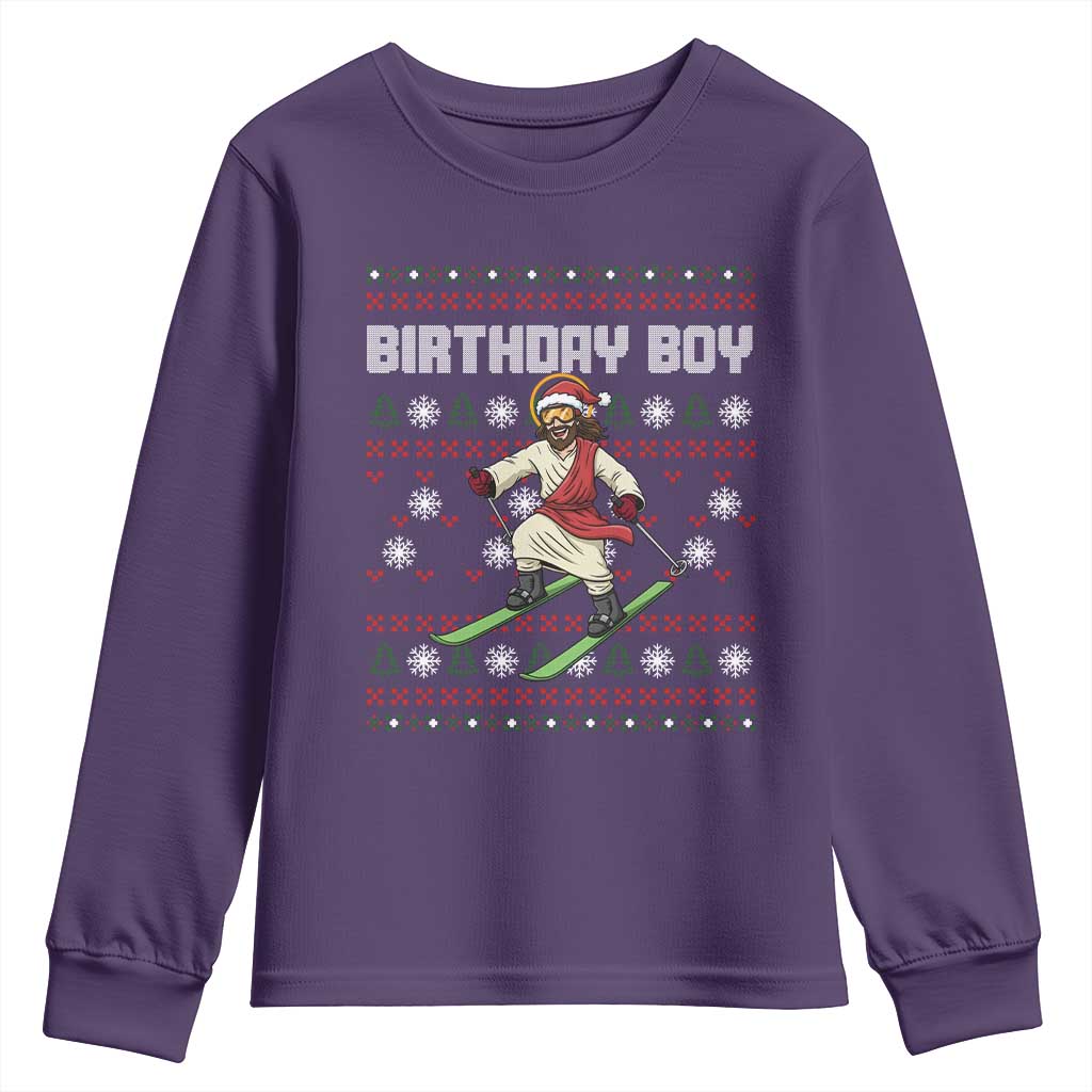 Jesus Christmas Meme Youth Sweatshirt Snowboard Birthday Boy Ugly Xmas TS14 Purple Print Your Wear