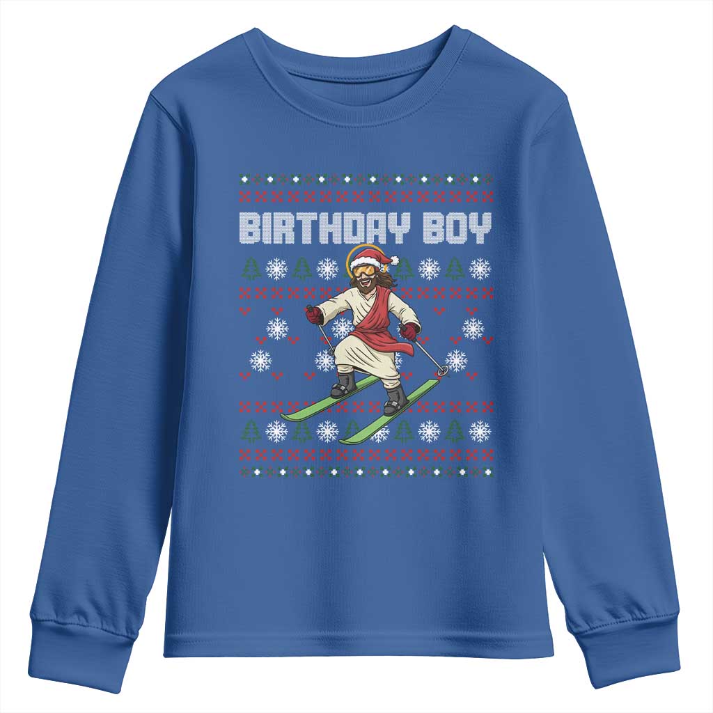 Jesus Christmas Meme Youth Sweatshirt Snowboard Birthday Boy Ugly Xmas TS14 Royal Blue Print Your Wear