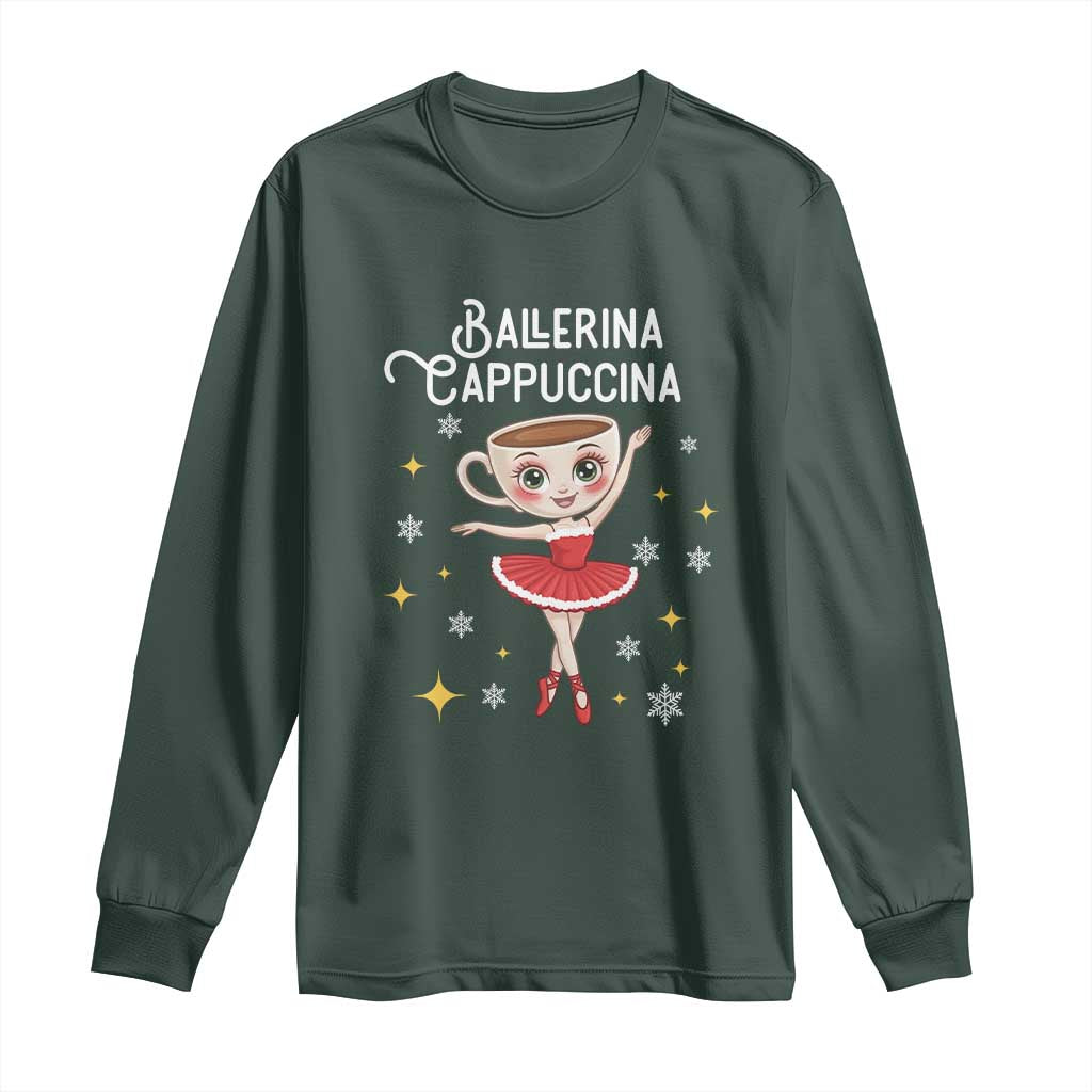 Ballerina Cappuccina Christmas Long Sleeve Shirt Italian Brainrot Meme TS14 Dark Forest Green Print Your Wear