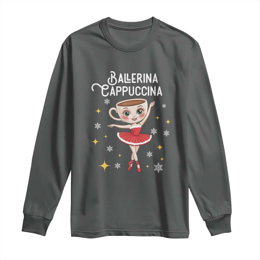 Ballerina Cappuccina Christmas Long Sleeve Shirt Italian Brainrot Meme TS14 Dark Heather Print Your Wear