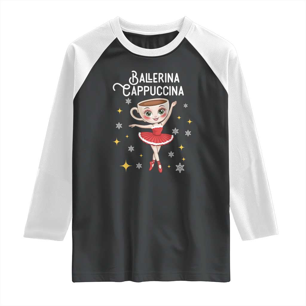 Ballerina Cappuccina Christmas Raglan Shirt Italian Brainrot Meme TS14 Black White Print Your Wear
