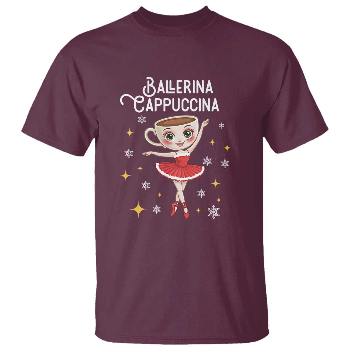 Ballerina Cappuccina Christmas T Shirt Italian Brainrot Meme TS14 Maroon Print Your Wear