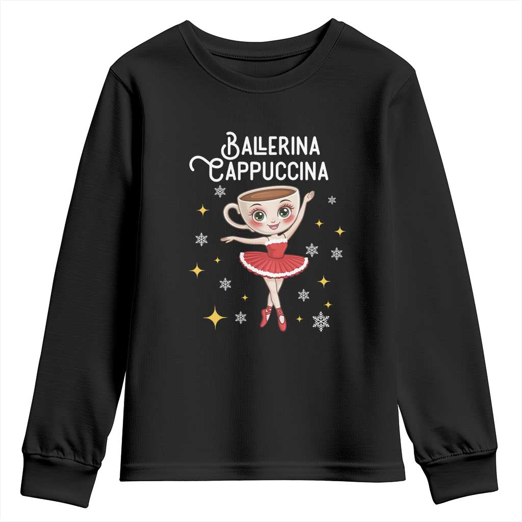 Ballerina Cappuccina Christmas Youth Sweatshirt Italian Brainrot Meme TS14 Black Print Your Wear