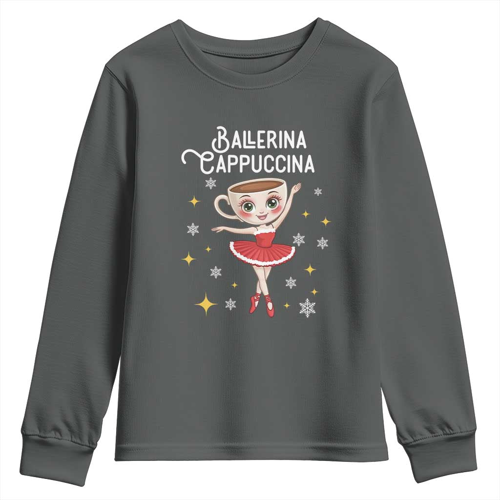 Ballerina Cappuccina Christmas Youth Sweatshirt Italian Brainrot Meme TS14 Dark Heather Print Your Wear